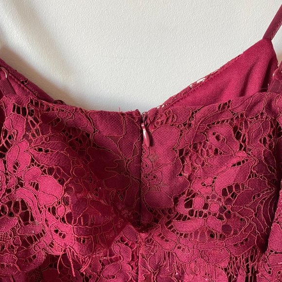 Boohoo Lace Open Shoulder Midi Dress Red Burgundy Sz 4 - Picture 8 of 11